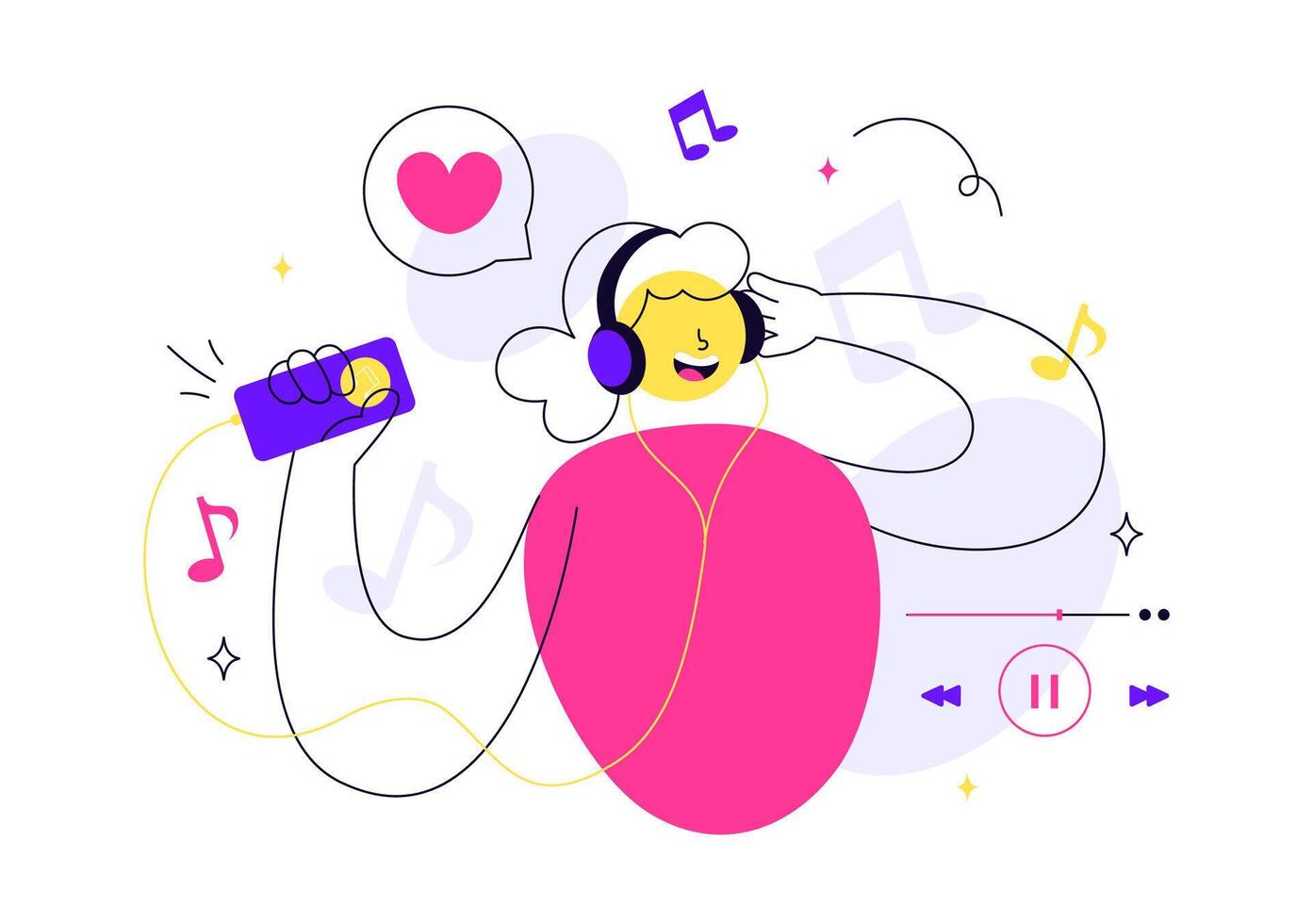 Flat Cartoon of Popular Songs with Equalizer Display and Sound Wave Motion vector