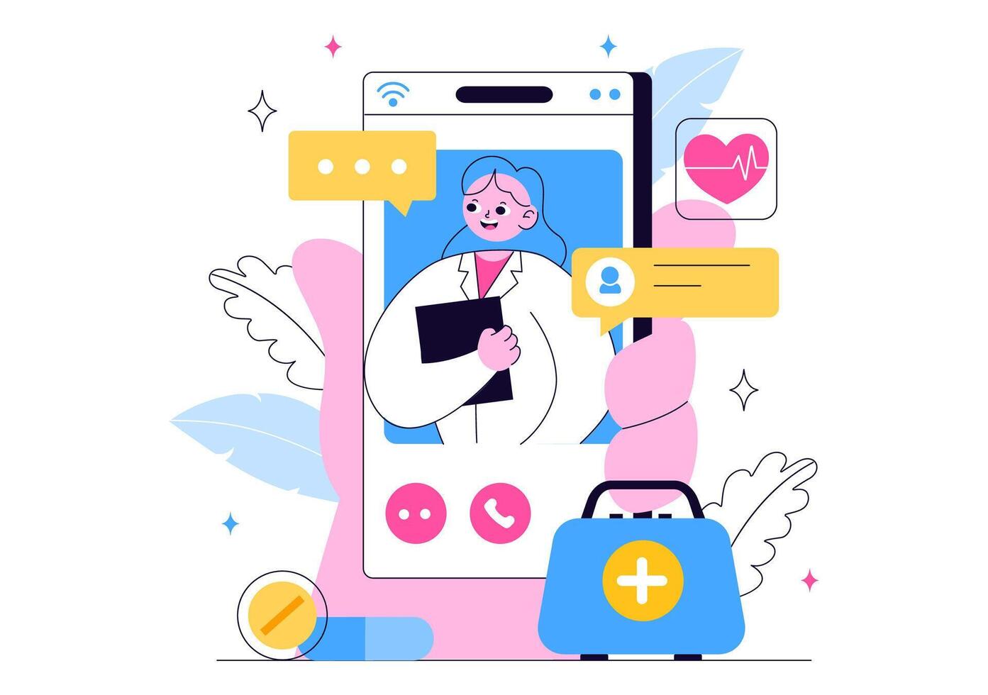 Doctor on a smartphone screen vector