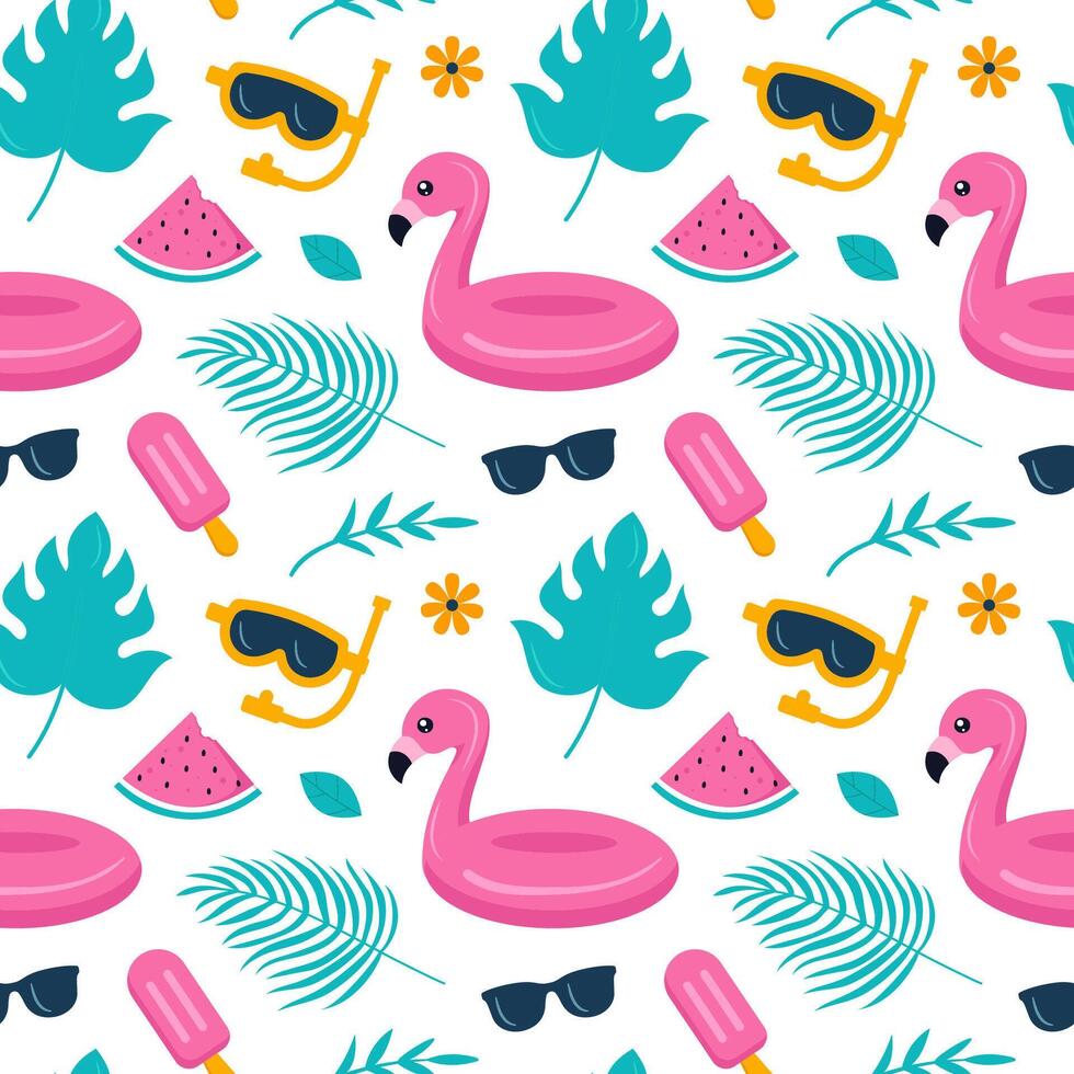 Flamingos and tropical patterns for summer vector