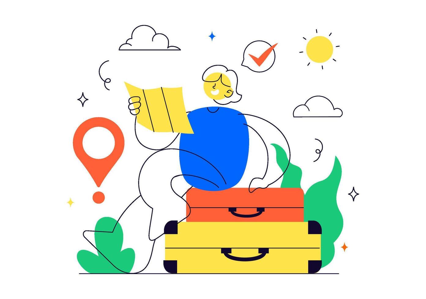 Adventurous Solo Travel Illustration with a Character on a Scenic Journey for Vacation and Leisure vector