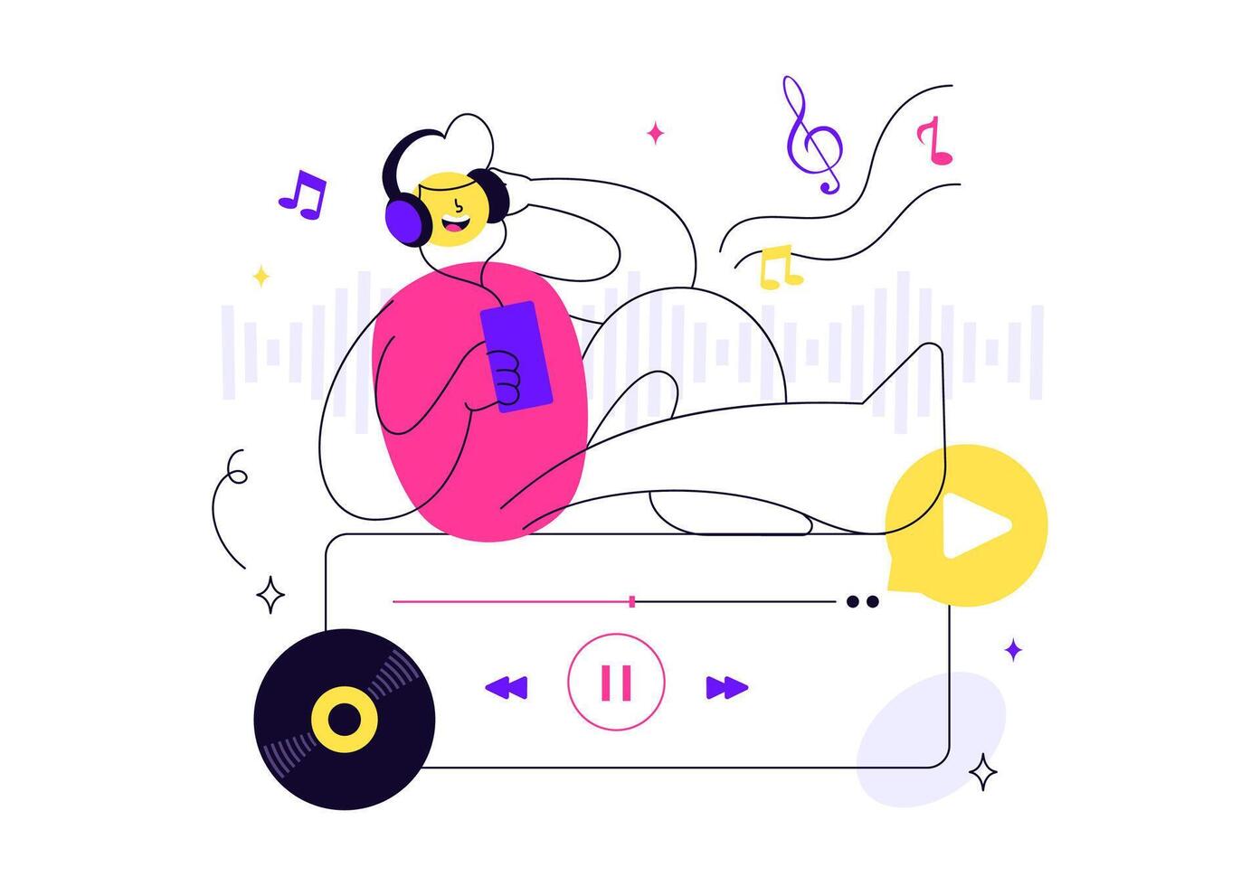 Audio Signal and Viral Tunes Illustration with Colorful Sound Waves vector