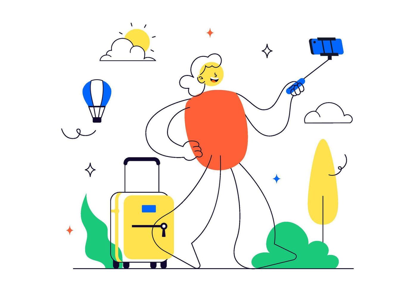 Flat Cartoon Illustration of a Person Traveling Alone for Mindful Outdoor Experiences and Adventure vector