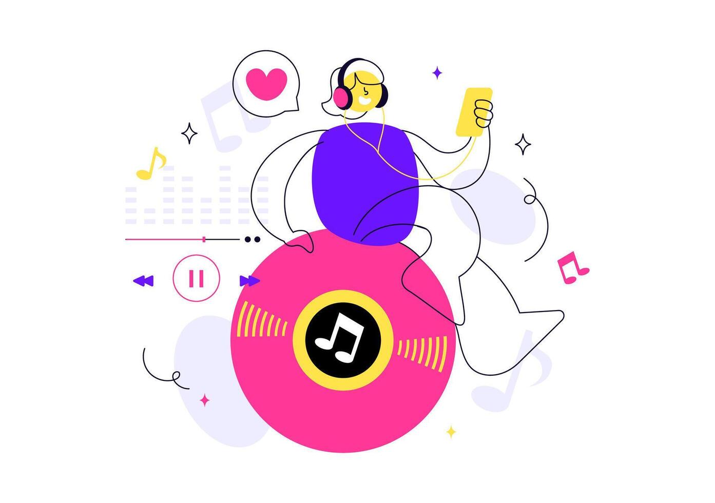 Flat Style of Viral Audio Tunes with Equalizer Bars and Waveform Design vector