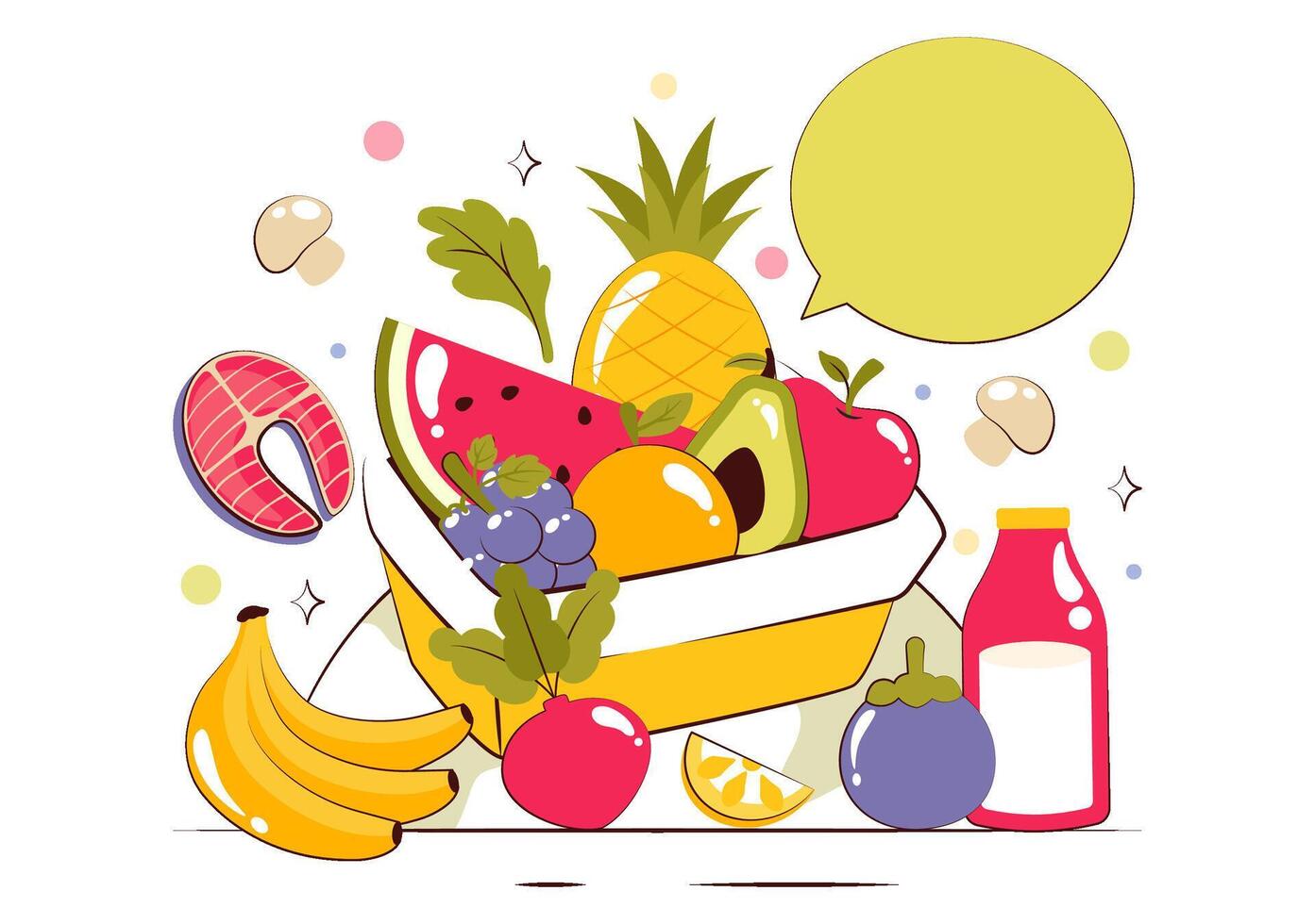 Colorful fruit basket illustration vector