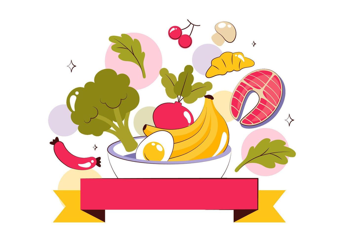 Fresh fruits and vegetables in a bowl vector