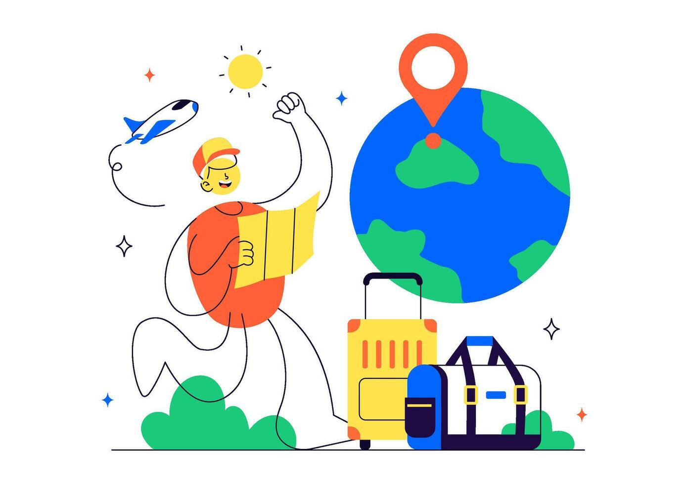 Adventure and Escape Illustration of a Solo Traveler Exploring Remote Nature Spots vector