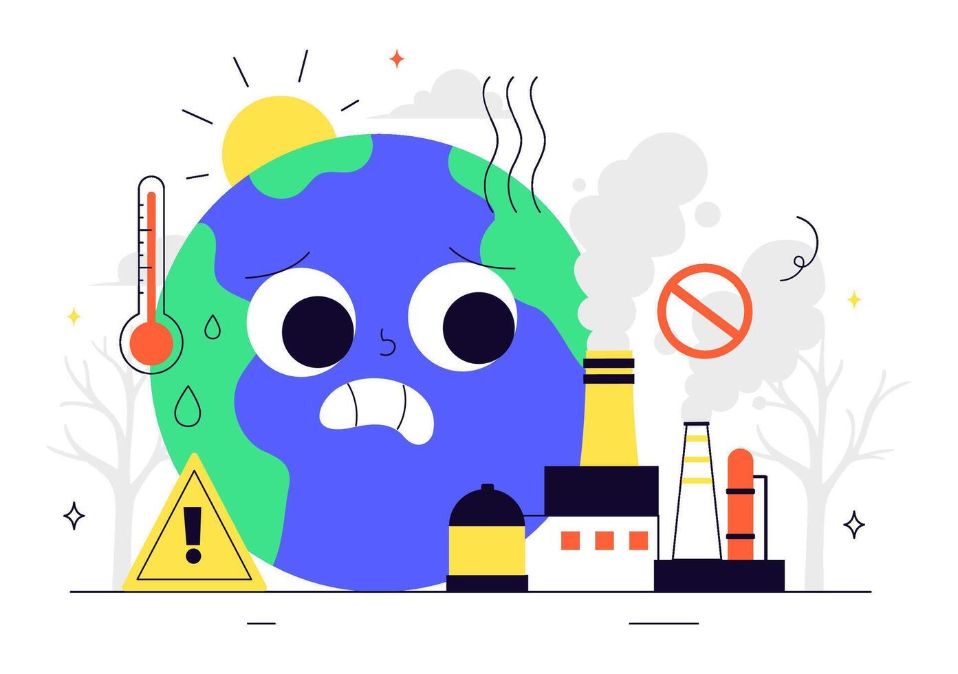 Flat Style Earth Illustration with Burning Planet and Global Heating Concept vector