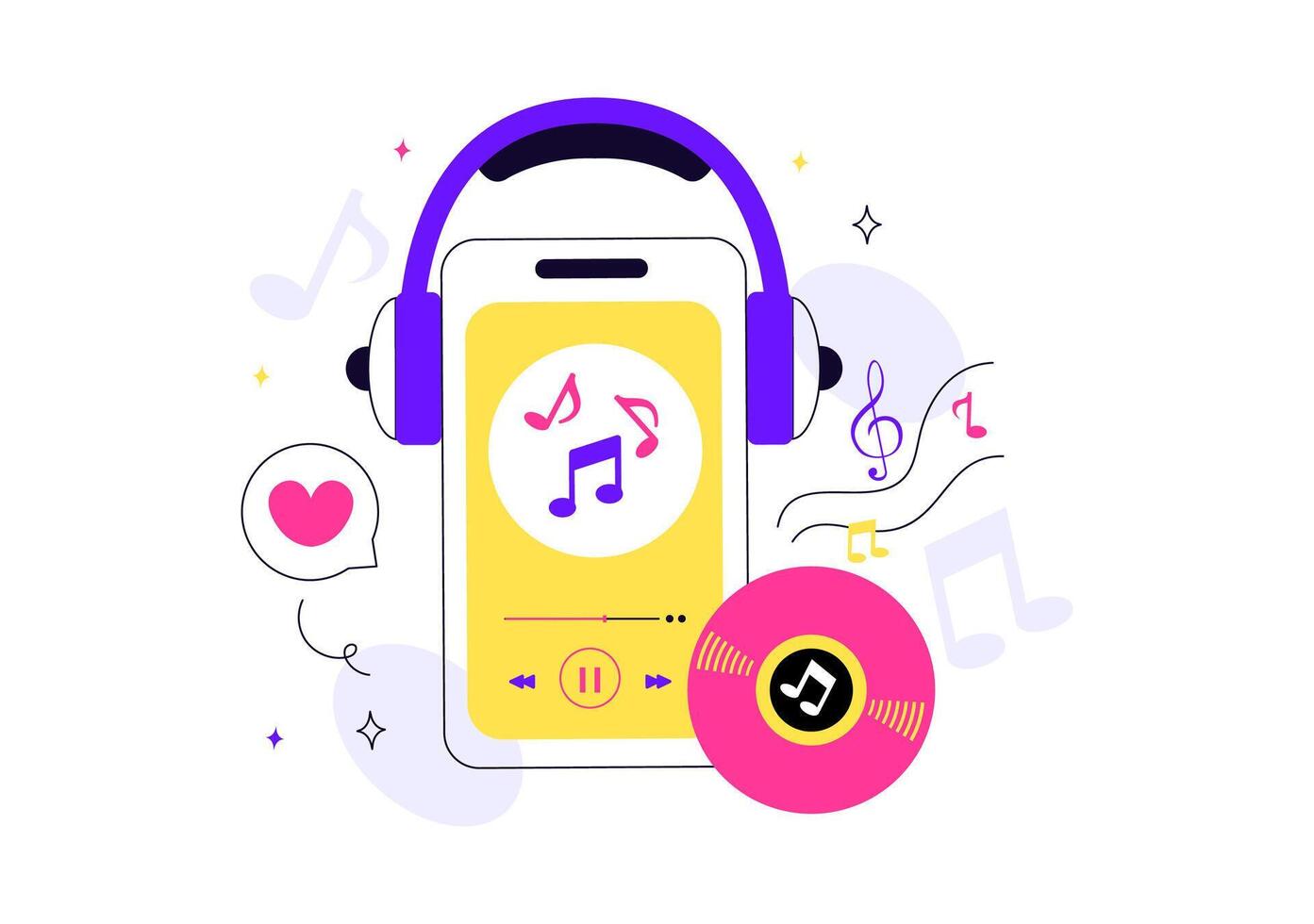 Audio Spectrum and Popular Tunes Illustration in Flat Digital Style vector