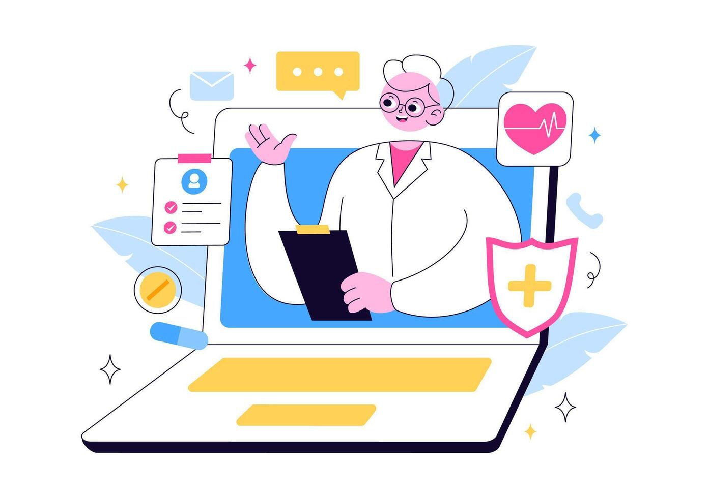 Doctor consulting on a laptop illustration vector