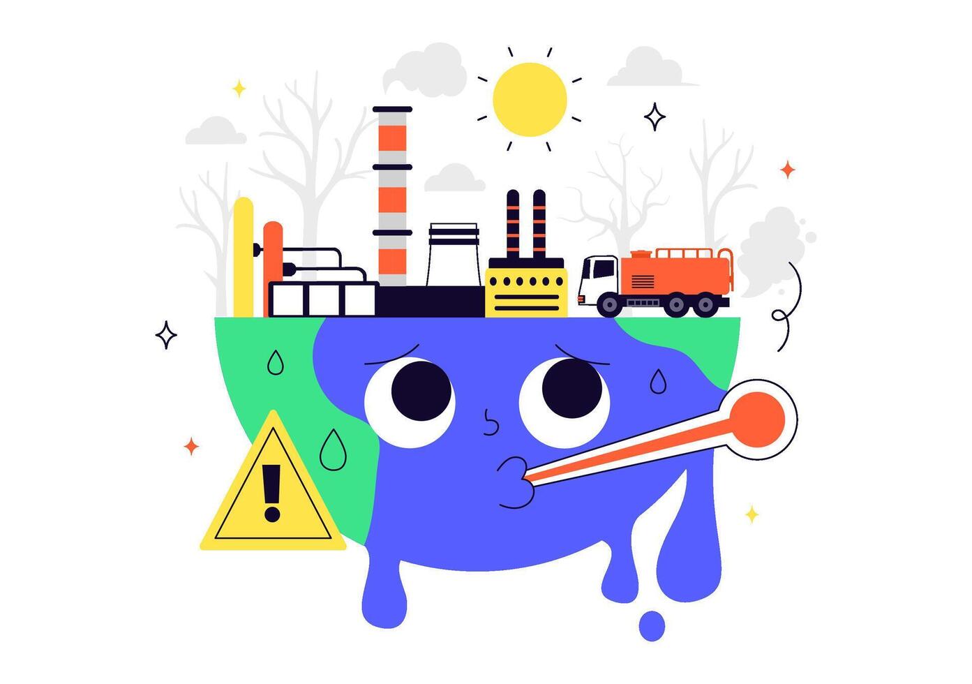 Planet Earth on Fire for Global Warming and Climate Emergency Campaign vector