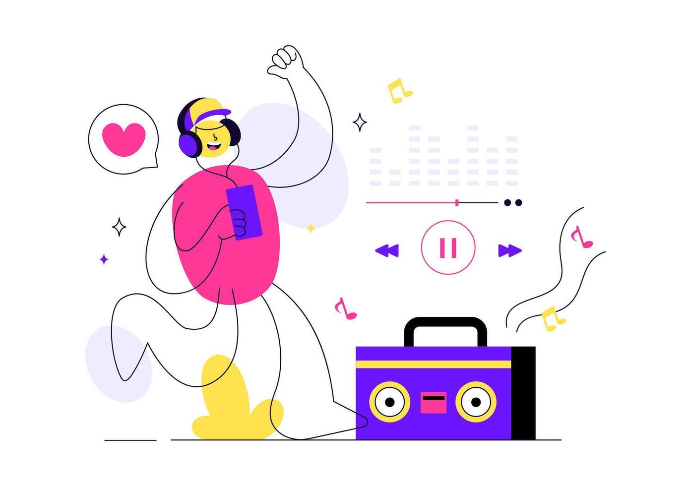 Digital Visualization of Viral Songs with Audio Equalizer and Flat Background vector