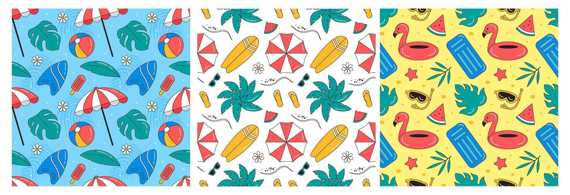 Colorful summer-themed pattern designs vector