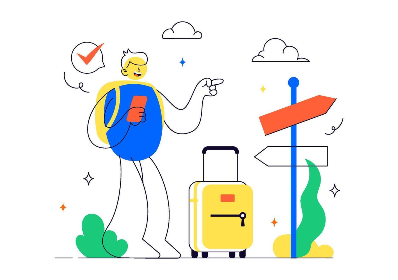Solo Journey Illustration Showing a Peaceful Vacation Activity in Nature with Flat Cartoon Style vector