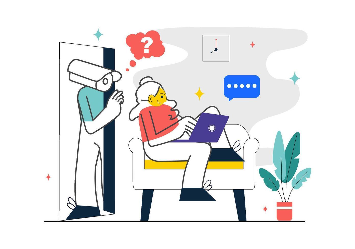 Secretly Watching People Illustration for Surveillance and Privacy Violation Concept vector