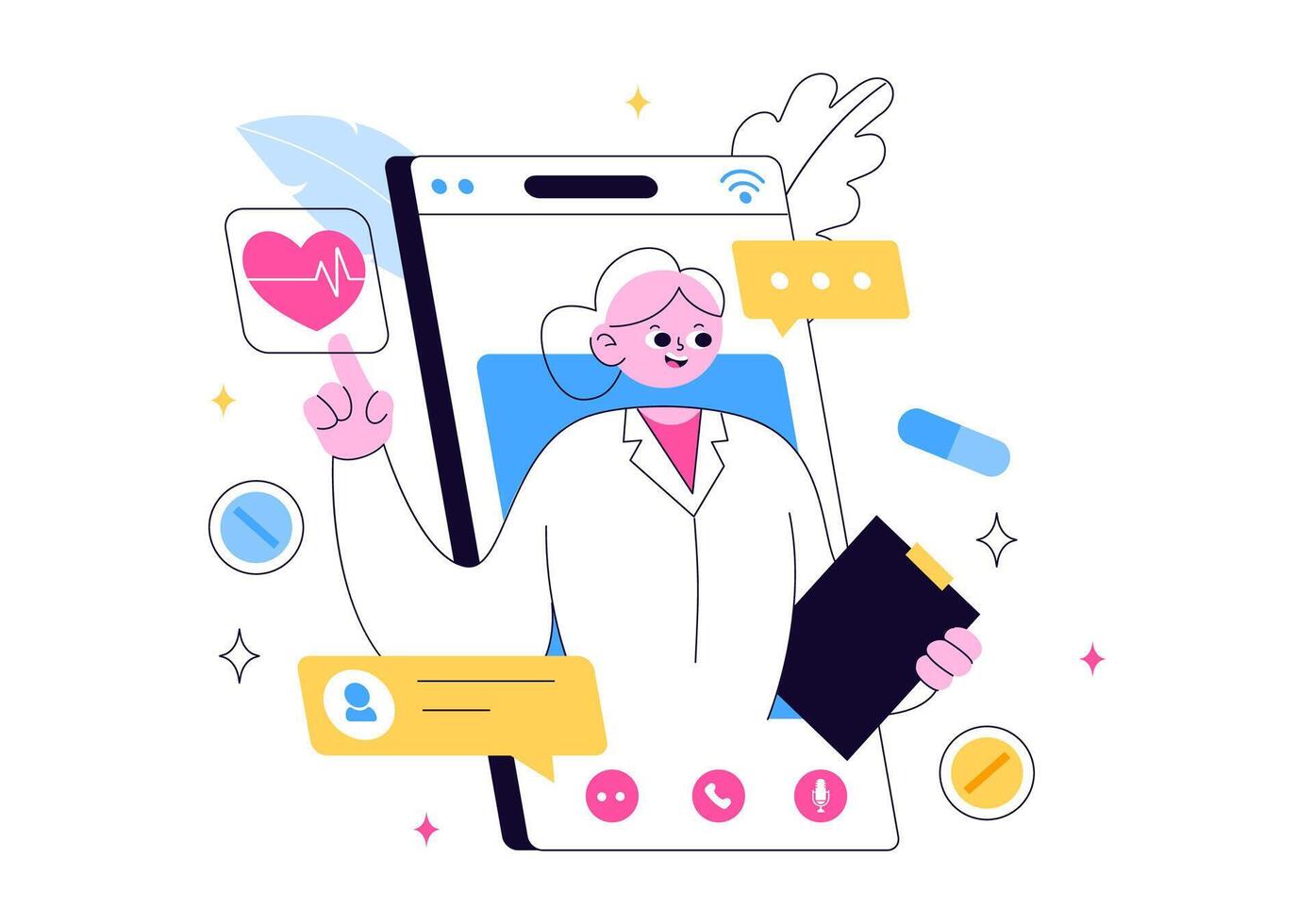 Modern Telehealth Design Featuring Remote Medical Care with Artificial Intelligence and Mobile Apps vector