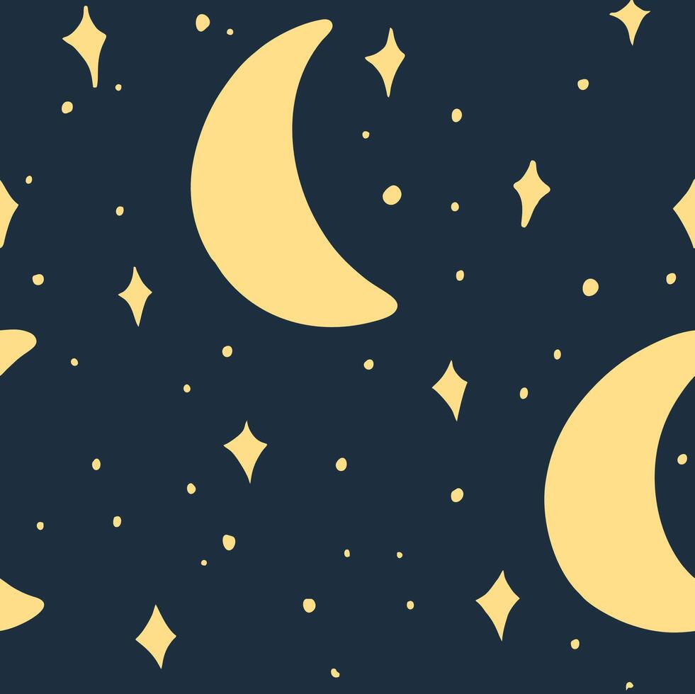 Crescent Moons and Stars in Night Sky Seamless Pattern vector