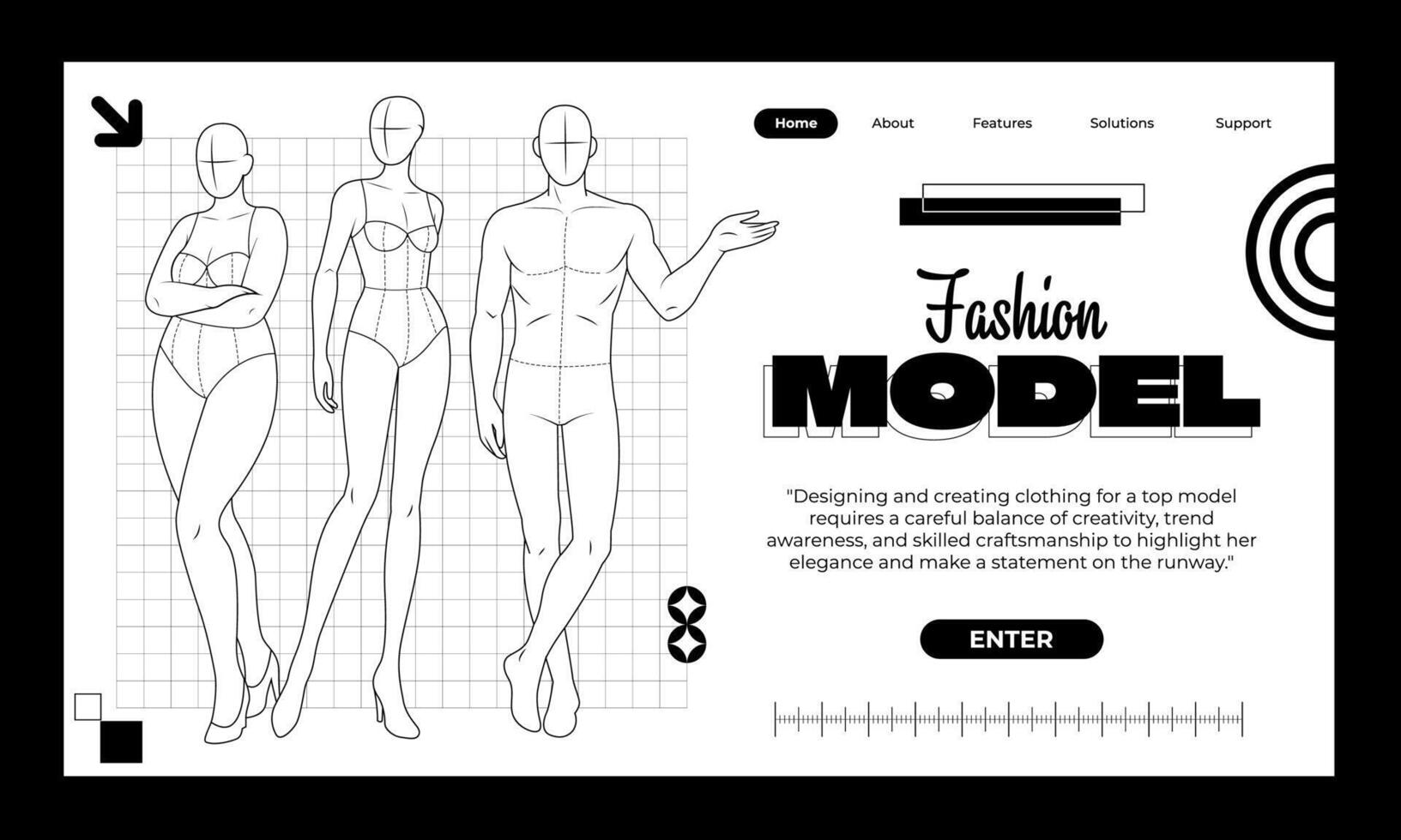 Flat Fashion Model Silhouette Landing Page vector