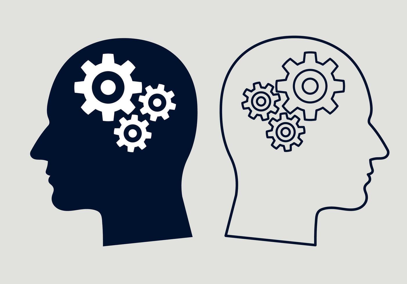 Human Head with Gears Tech Logo. Flat Icon Symbol of Artificial Intelligence, Brain Engineering, and Cogwheel Thinking in Technology Concept vector