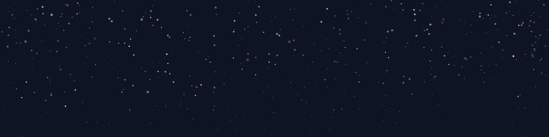 Snow Background. Sprayed dots. Abstract winter snowflakes fluttering on dark blue background of night sky. White dust. Snowfall banner for festive New Year and Christmas projects. Flat style vector