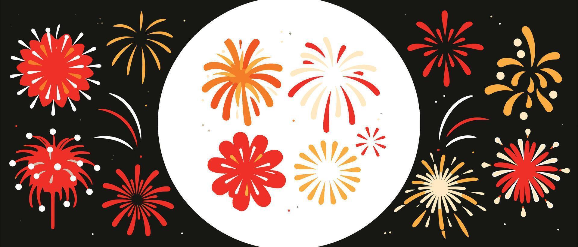 Festive Fireworks Display Vibrant Red and Gold Explosions Illuminating the Night Sky - Professional digital artwork with vibrant colors and detailed composition vector