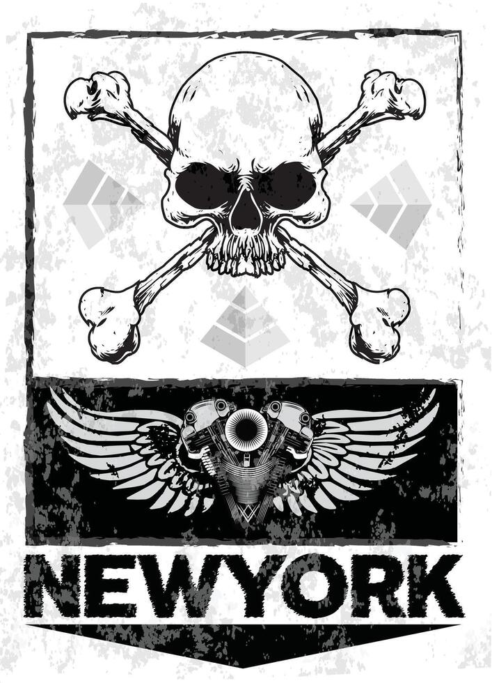 Biker Gang NYC Skull Graphic Vintage T-Shirt Print Vec. Art vector