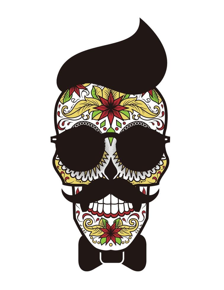 Vibrant Sugar Skull T-Shirt - Day of the Dead Art for Print and Apparel vector