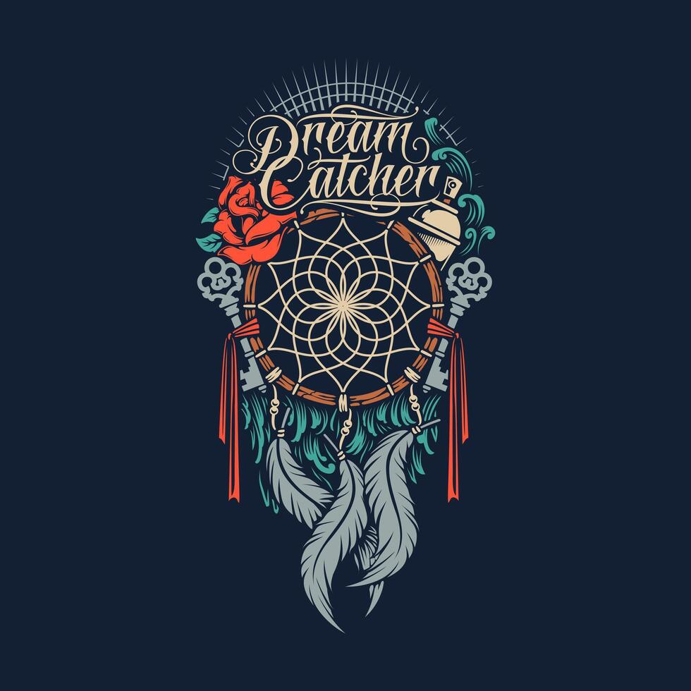 Bohemian Dreamcatcher T-Shirt Graphic - Hand-Drawn Vec. Art for Print and Appare vector