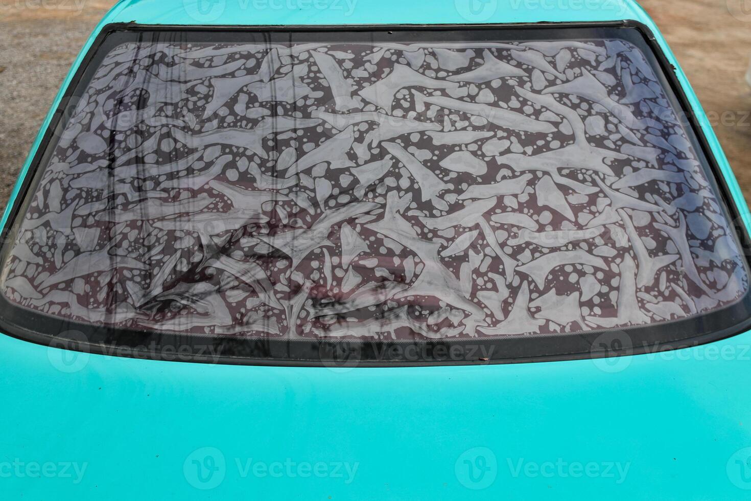 Film film peeling out Causing bubbles Because the car was parked in the sun for many months photo