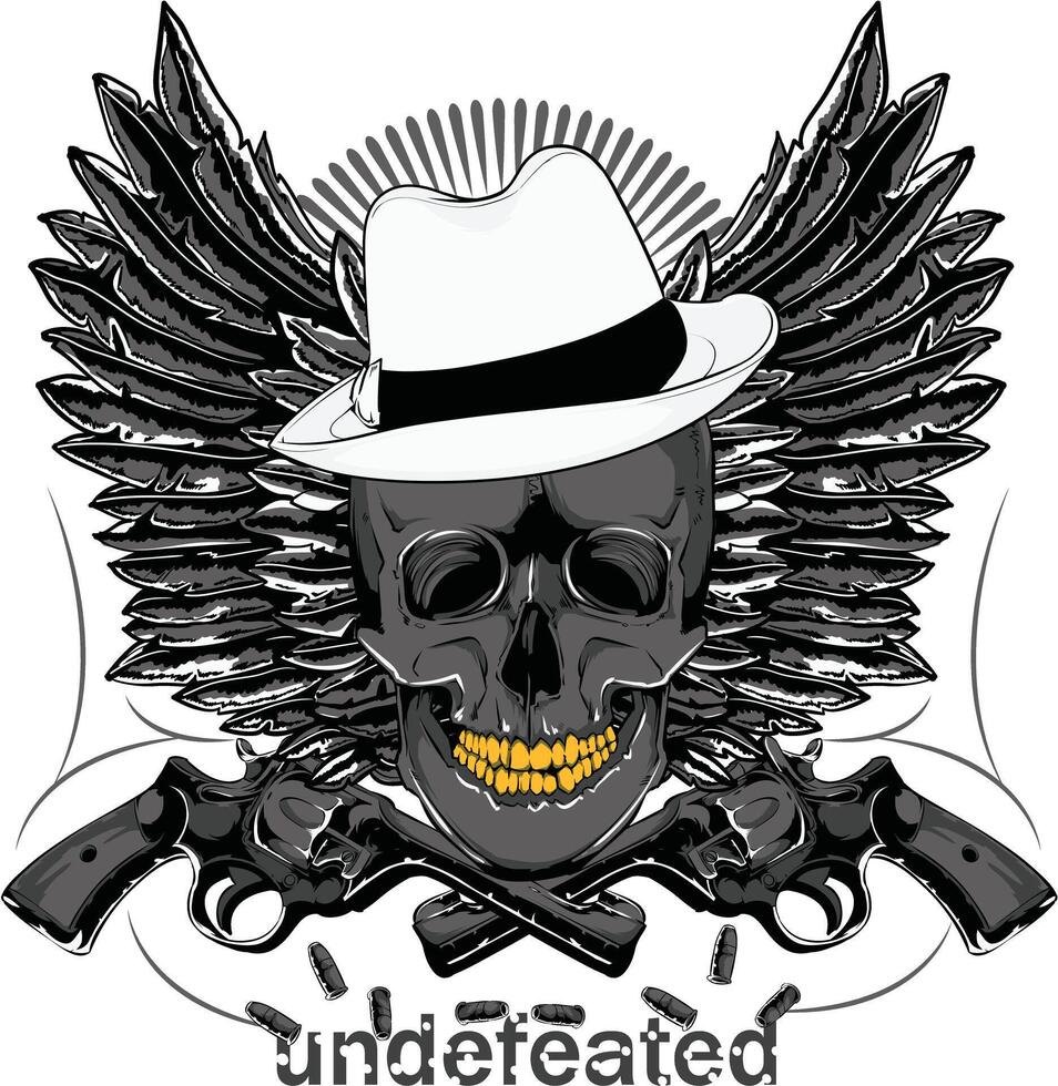 Unbeaten Skull Warrior Graphic Tee Art, Edgy Rock T-Shirt Design, Vintage Badge Illustration vector