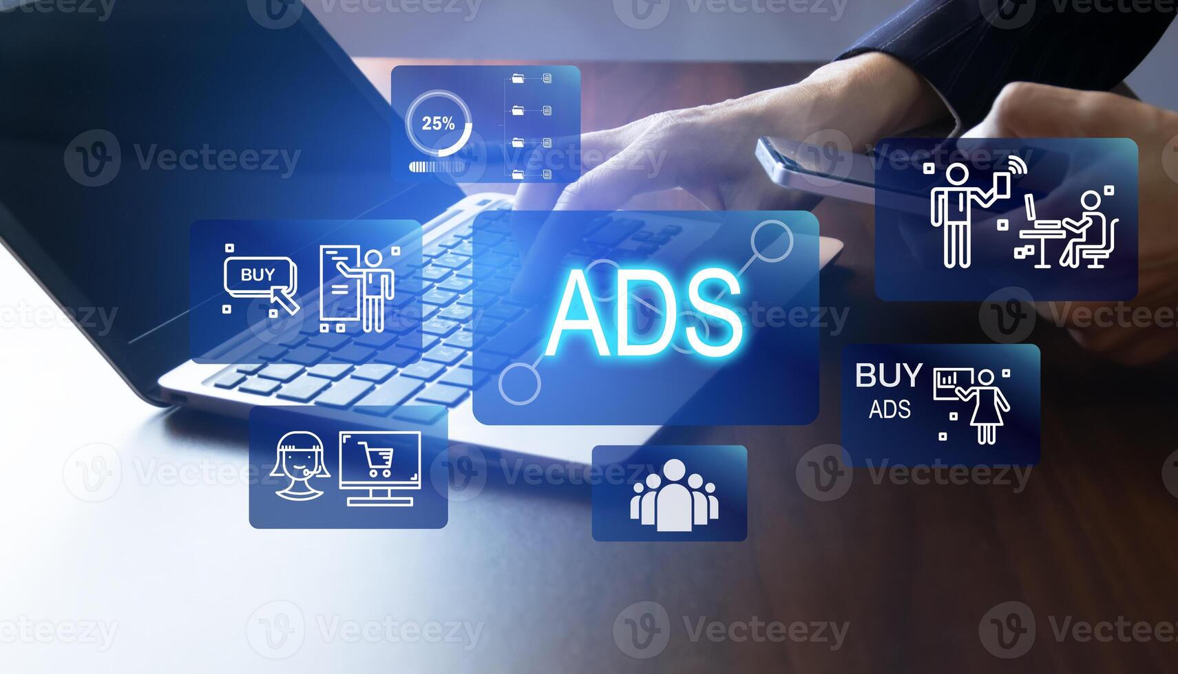 Online selling concept in digital marketing, Digital marketing strategy analysis for branding, online advertising, website and social media advertising. photo