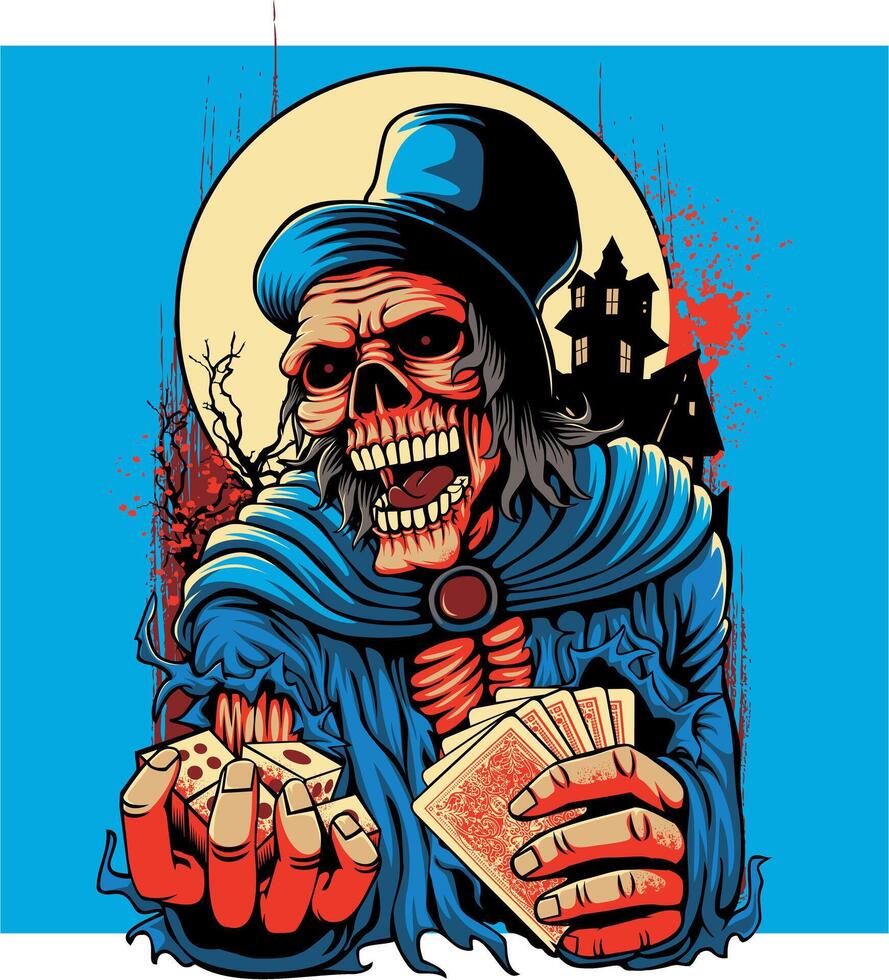 Poker Skull T-Shirt Graphic Art, Editable Illustration for Apparel and Prints vector