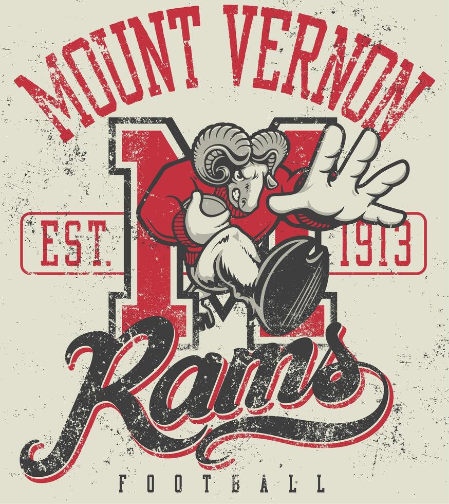 Vintage 1913 Mount Vernon Rams Mascot Retro T-Shirt Graphic Art vector