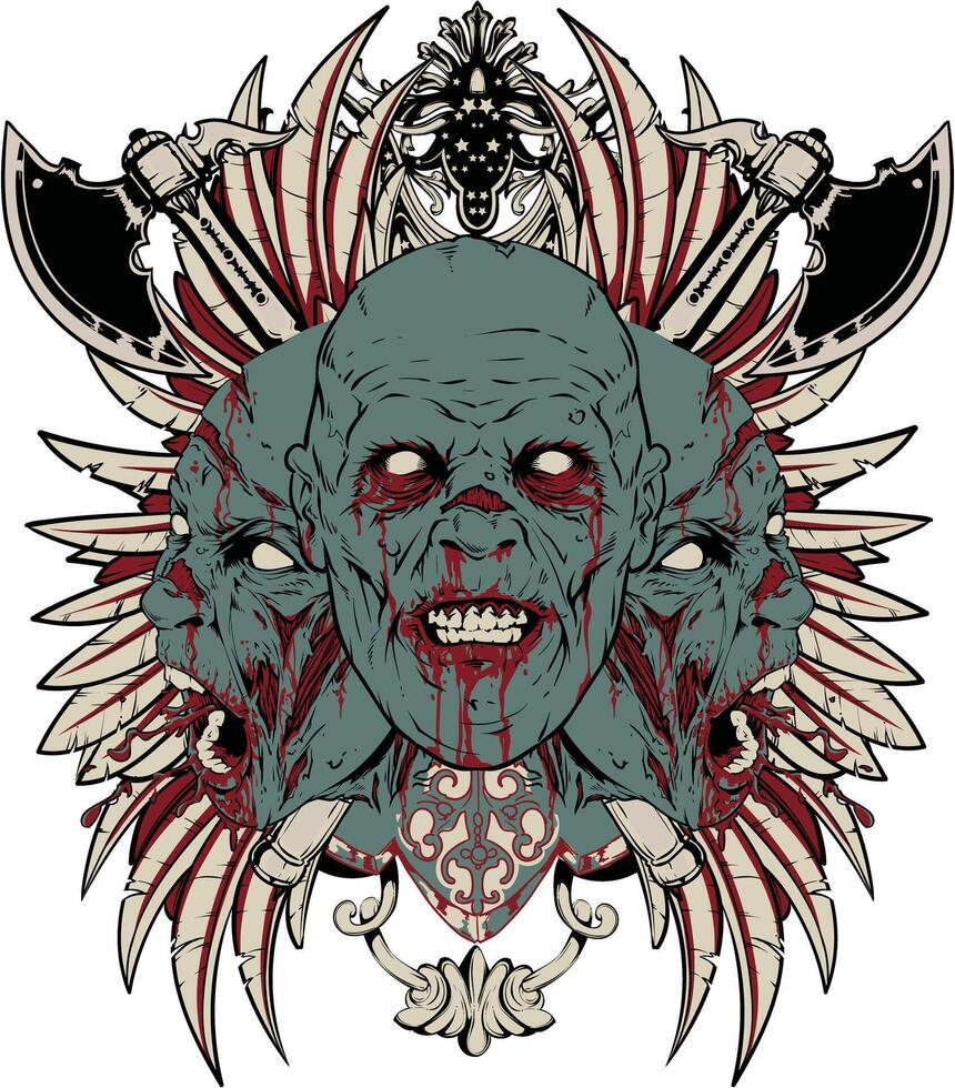 Rotten Green Zombie Character T-Shirt Graphic Art Illustration vector