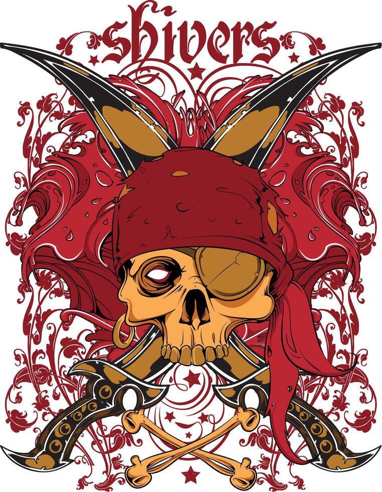 Bold Red Pirate Skull Warrior Graphic Tee Art for Edgy Apparel Design vector