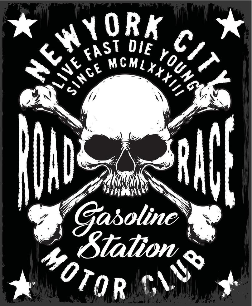 Skull Art Motorcycle Club NYC Vintage T-Shirt Vec. Illustration vector