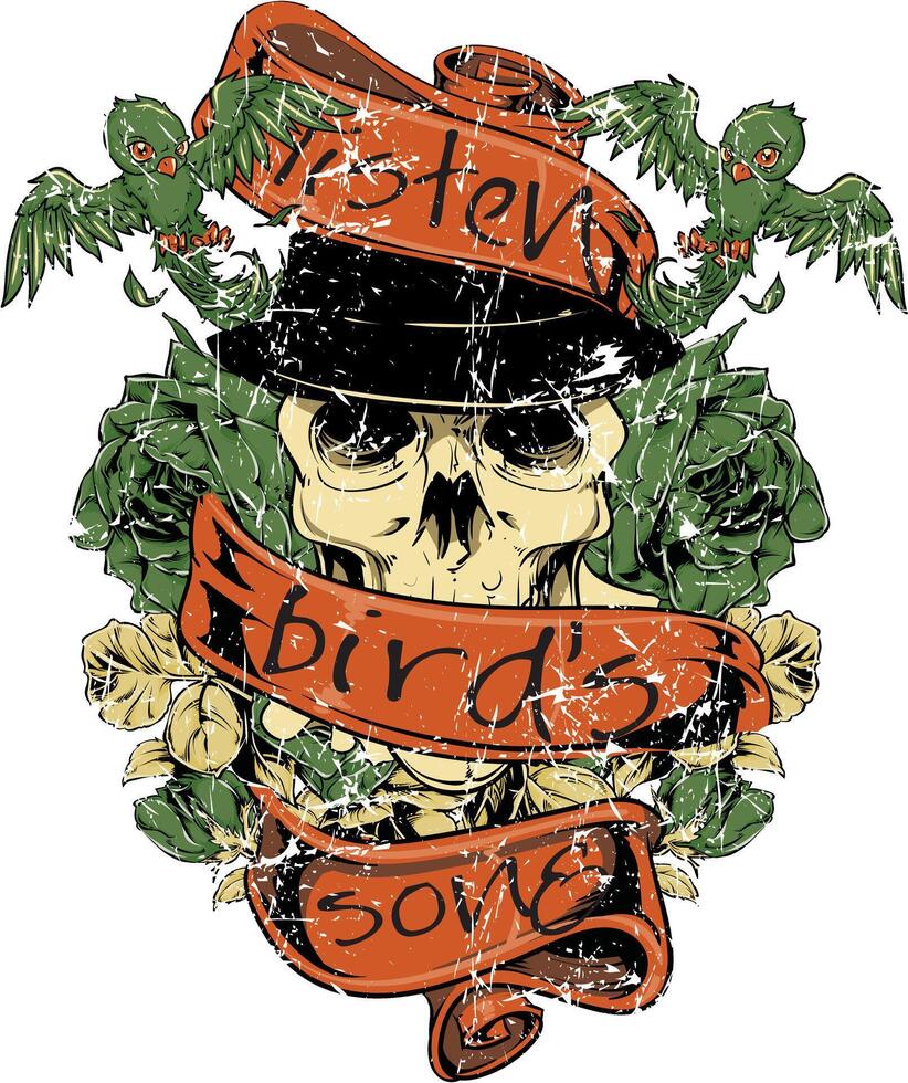 Retro Skull with Hat Art Graphic Tee Illustration vector