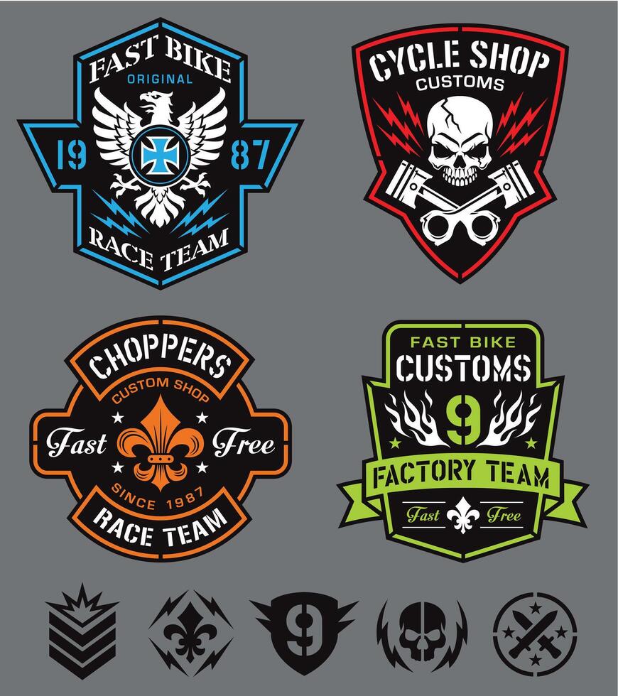 Vibrant Racing Badges Collection - Colorful Motorsport Emblems, T-Shirt Graphics, Art vector