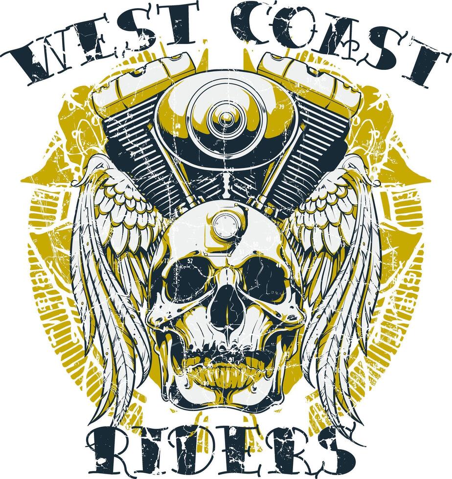 Urban West Coast Biker Gang Retro T-Shirt Graphic Art vector