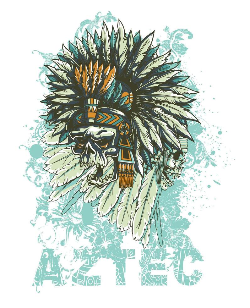 Aztec Skull Tribal Graphic Tee Art, Vintage Mexican Day of the Dead Illustration vector