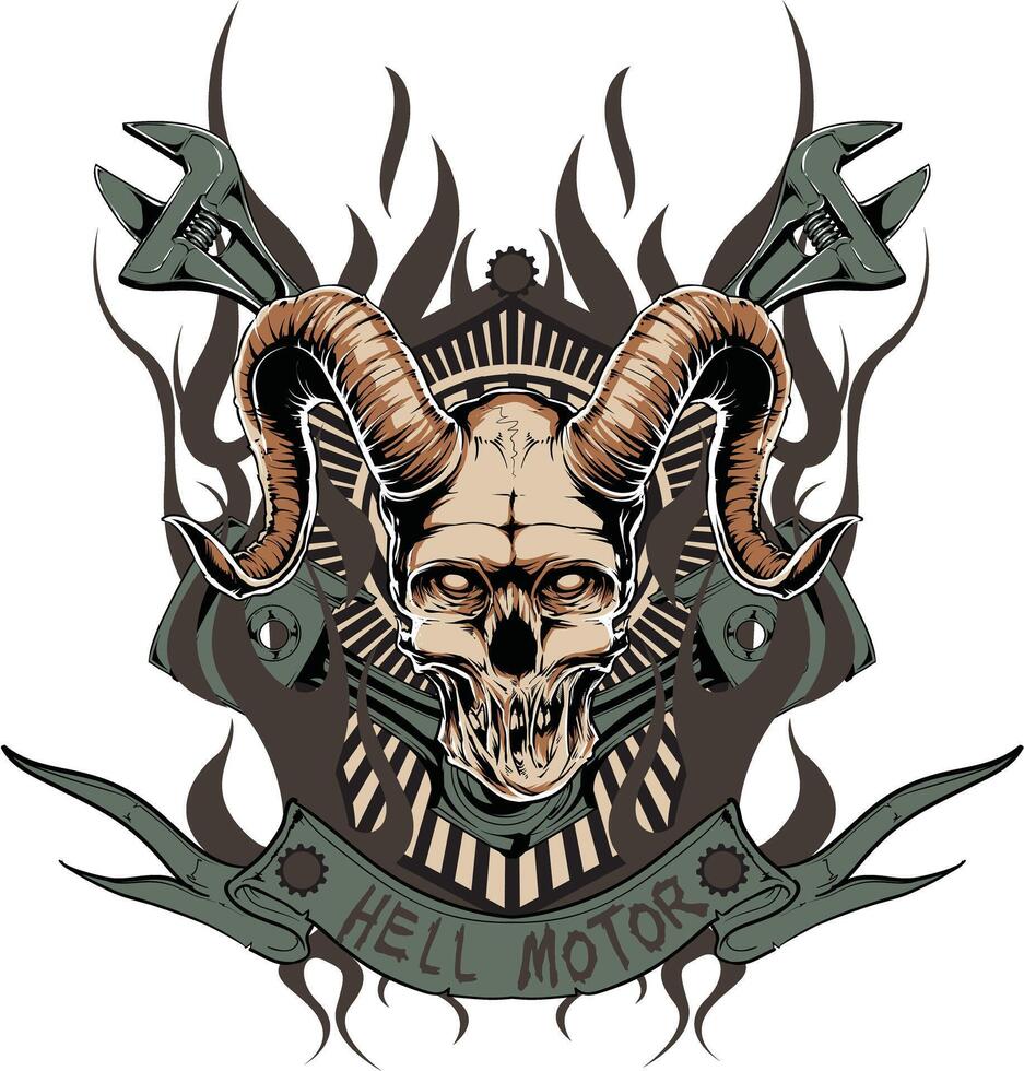 Racing Skull Motorcycle T-Shirt Graphic Art Illustration Editable Design vector