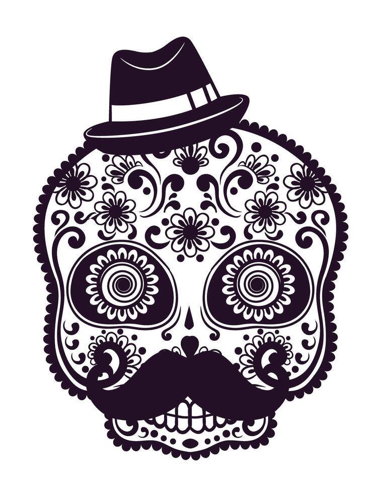 Colorful Candy Skull Hat Character T-Shirt Print Art vector
