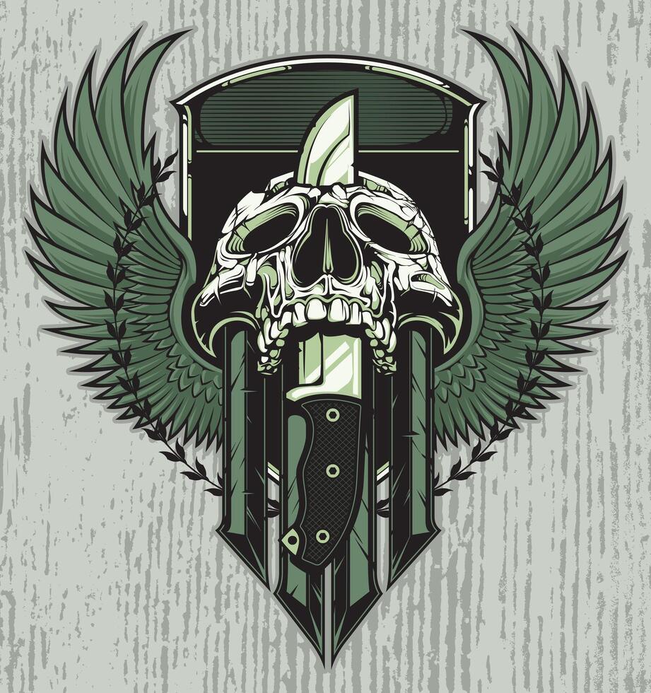 A bold illustration featuring a detailed skull and crossed knife design, perfect for edgy t-shirt prints, tattoo art, and grunge-themed merchandise vector