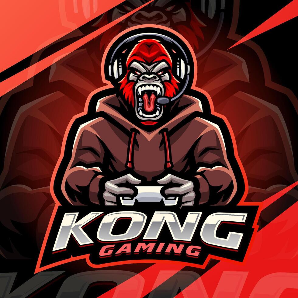Kong Gaming logo with fierce gorilla vector