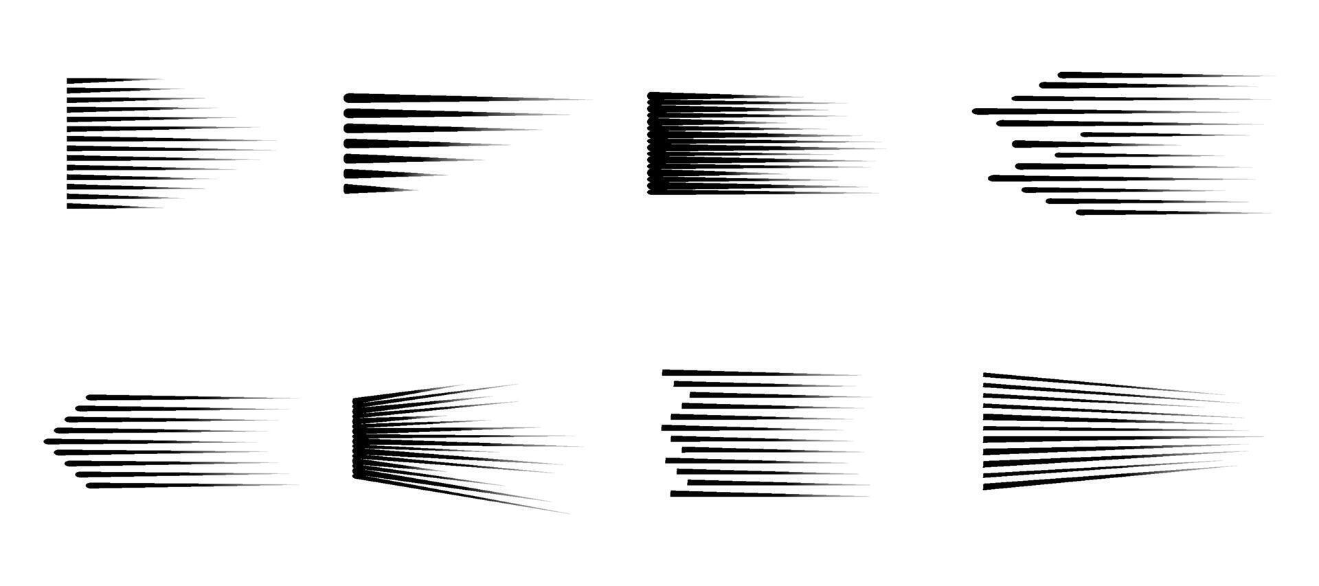 Speed line set fast motion manga comic effect. Simple anime texture background, icon. Horizontal sketch, superhero powers. vector