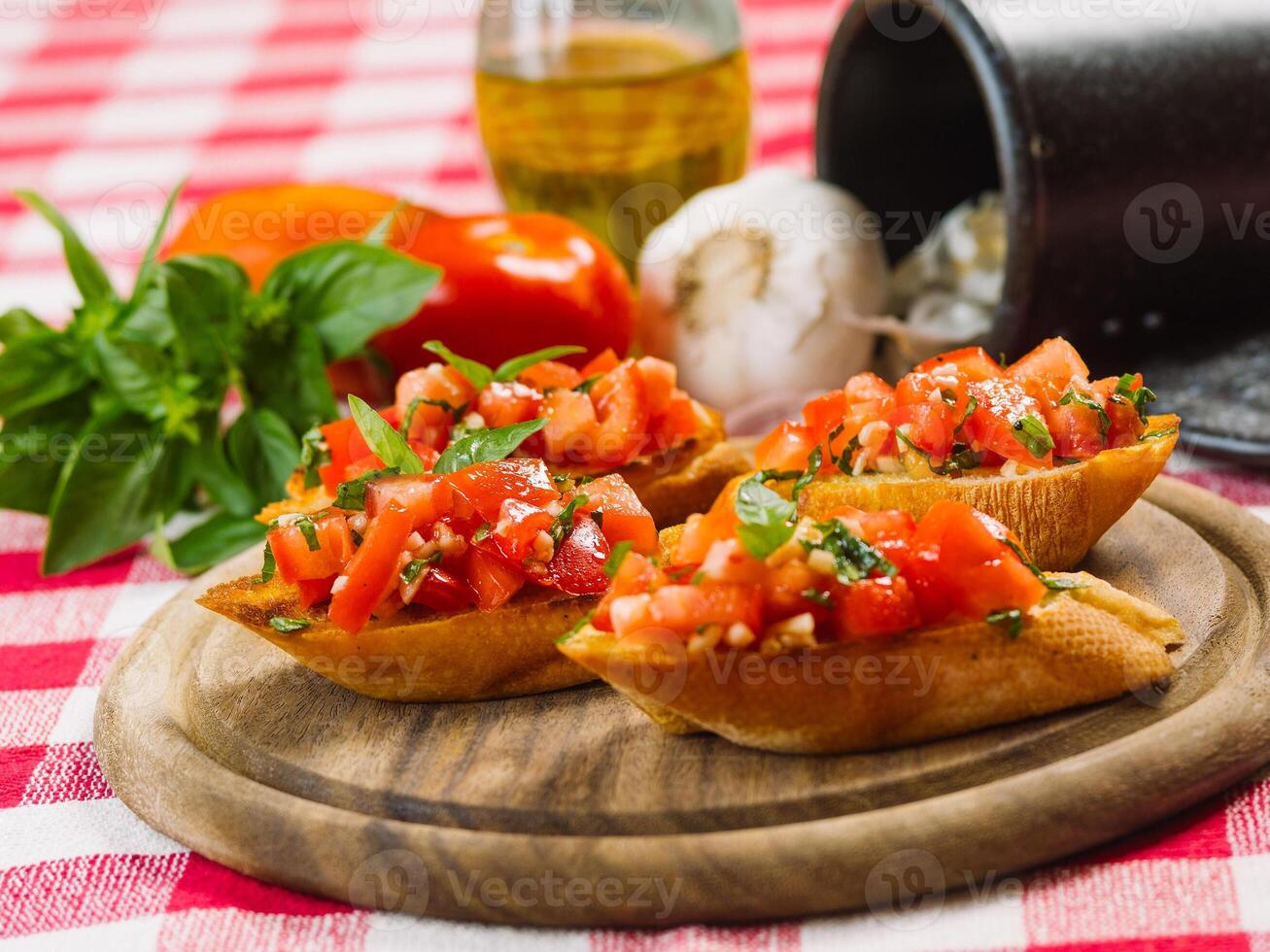 Tomato and garlic bruschetta photo