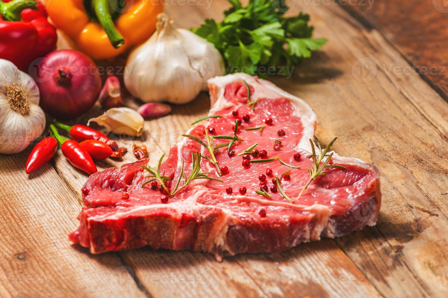 Fresh meat with vegetables and spices photo