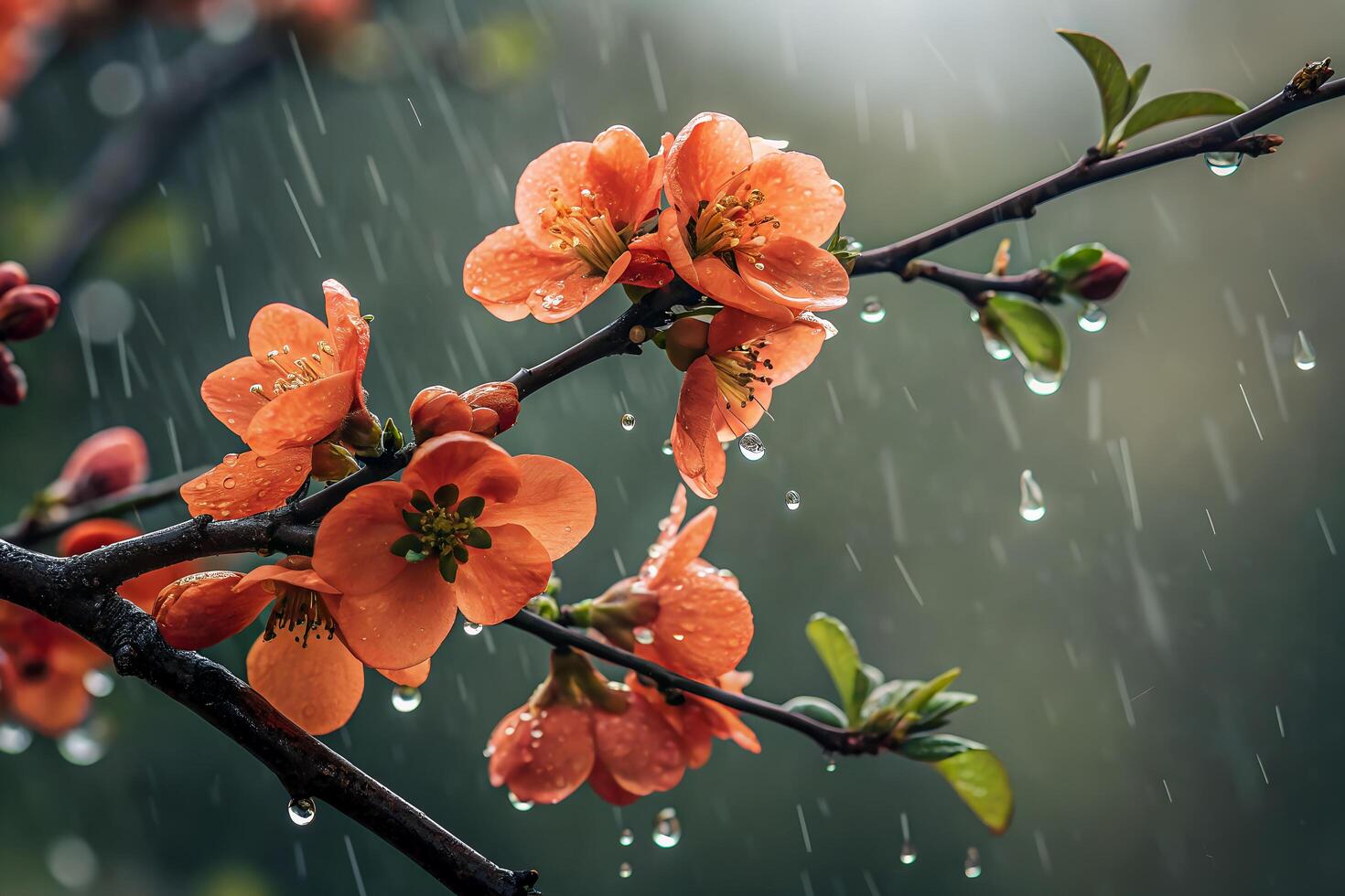 Orange flowers with rain droplets photo