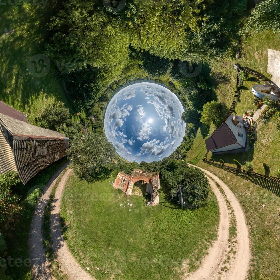 A 360 degree view of a house and a small planet photo