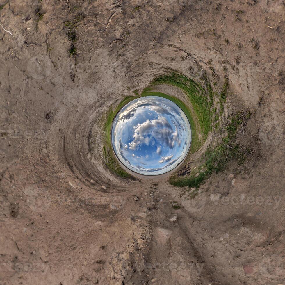 A 360 view of the sky from inside a hole photo