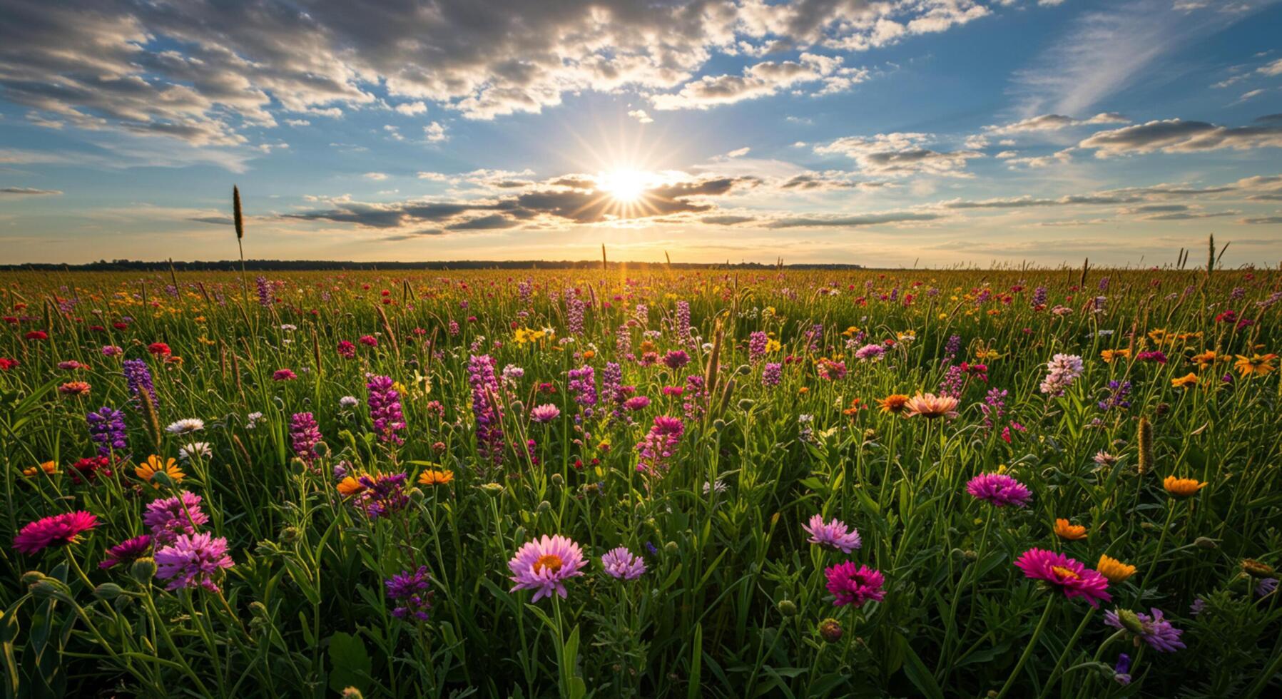 Colorful flowers in a sunny field photo